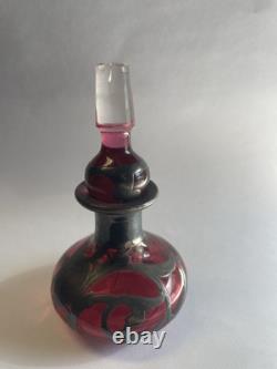 Art Nouveau Cranberry Glass Sterling Silver Overlay Perfume Vanity Bottle 3
