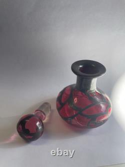 Art Nouveau Cranberry Glass Sterling Silver Overlay Perfume Vanity Bottle 3