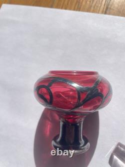 Art Nouveau Cranberry Glass Sterling Silver Overlay Perfume Vanity Bottle 3