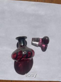 Art Nouveau Cranberry Glass Sterling Silver Overlay Perfume Vanity Bottle 3