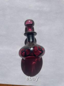 Art Nouveau Cranberry Glass Sterling Silver Overlay Perfume Vanity Bottle 3
