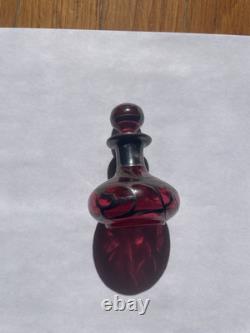 Art Nouveau Cranberry Glass Sterling Silver Overlay Perfume Vanity Bottle 3