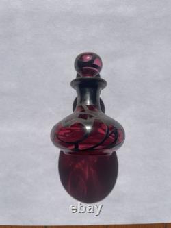 Art Nouveau Cranberry Glass Sterling Silver Overlay Perfume Vanity Bottle 3