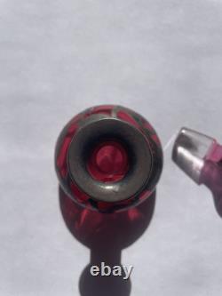 Art Nouveau Cranberry Glass Sterling Silver Overlay Perfume Vanity Bottle 3