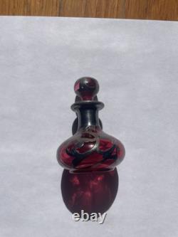 Art Nouveau Cranberry Glass Sterling Silver Overlay Perfume Vanity Bottle 3