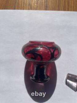 Art Nouveau Cranberry Glass Sterling Silver Overlay Perfume Vanity Bottle 3