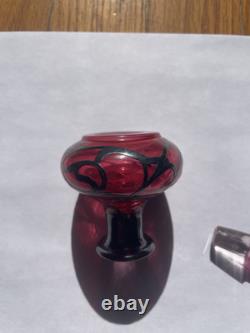 Art Nouveau Cranberry Glass Sterling Silver Overlay Perfume Vanity Bottle 3