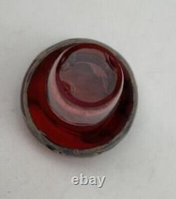 Art Nouveau Cranberry Red Glass Sterling Silver Overlay Perfume Bottle 3.25 Vtg