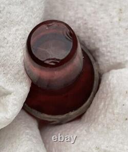 Art Nouveau Cranberry Red Glass Sterling Silver Overlay Perfume Bottle 3.25 Vtg