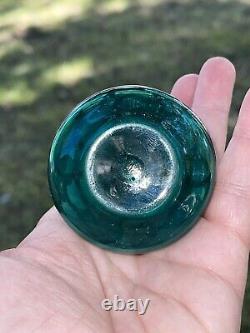 Art Nouveau Emerald Green Glass Sterling Silver Overlay Perfume Bottle 3 Vtg