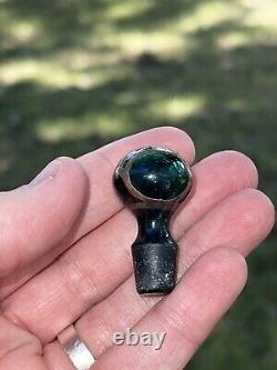 Art Nouveau Emerald Green Glass Sterling Silver Overlay Perfume Bottle 3 Vtg