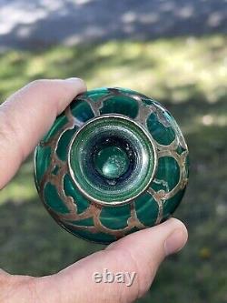 Art Nouveau Emerald Green Glass Sterling Silver Overlay Perfume Bottle 3 Vtg