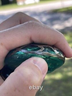 Art Nouveau Emerald Green Glass Sterling Silver Overlay Perfume Bottle 3 Vtg