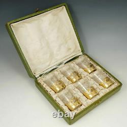 Art Nouveau French Sterling Silver Gilt Vermeil Liquor Shot Glasses, Boxed Set