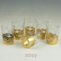 Art Nouveau French Sterling Silver Gilt Vermeil Liquor Shot Glasses, Boxed Set