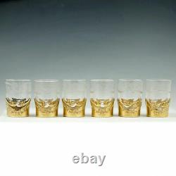 Art Nouveau French Sterling Silver Gilt Vermeil Liquor Shot Glasses, Boxed Set