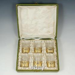 Art Nouveau French Sterling Silver Gilt Vermeil Liquor Shot Glasses, Boxed Set