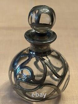 Art Nouveau Glass Sterling Silver Overlay Perfume Bottle 3 C. 1900