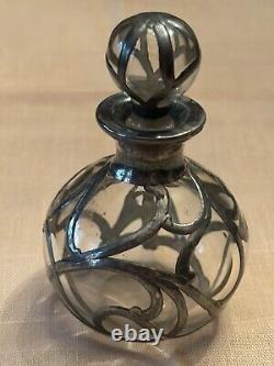 Art Nouveau Glass Sterling Silver Overlay Perfume Bottle 3 C. 1900