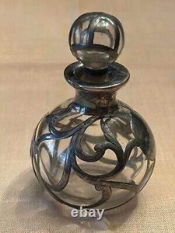 Art Nouveau Glass Sterling Silver Overlay Perfume Bottle 3 C. 1900