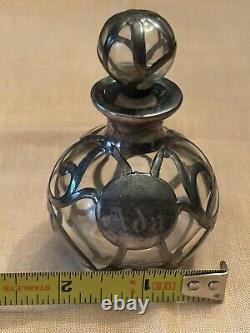 Art Nouveau Glass Sterling Silver Overlay Perfume Bottle 3 C. 1900