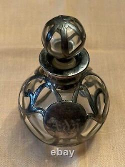 Art Nouveau Glass Sterling Silver Overlay Perfume Bottle 3 C. 1900