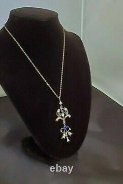 Art Nouveau Lavaliere Necklace Silver Pendant Antique Edwardian Blue Paste