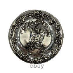 Art Nouveau Monogram Angel Cherub Rose Sterling Silver Lid Cut Glass Powder Jar