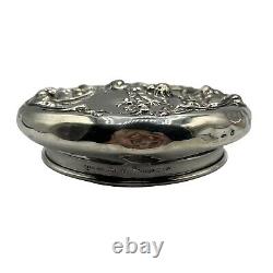 Art Nouveau Monogram Angel Cherub Rose Sterling Silver Lid Cut Glass Powder Jar