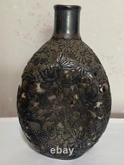 Art Nouveau Sterling Silver 950 Flower Cover Glass Bottle Antique