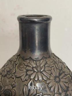 Art Nouveau Sterling Silver 950 Flower Cover Glass Bottle Antique