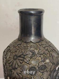 Art Nouveau Sterling Silver 950 Flower Cover Glass Bottle Antique