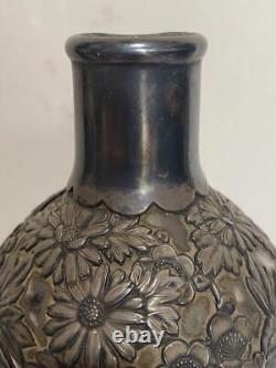 Art Nouveau Sterling Silver 950 Flower Cover Glass Bottle Antique