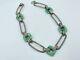 Art Nouveau Sterling Silver Green Peeking Glass Antique Link Necklace