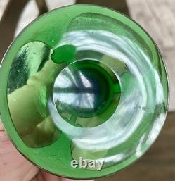 Art Nouveau Sterling Silver Overlay Emerald Green Glass Vase 5 Iris