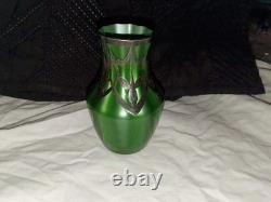 Art Nouveau Sterling Silver Overlay Green Glass 4 Vase, c. 1910 883 vintage
