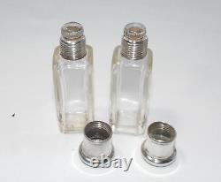 Art Nouveau Sterling Solid & Glass Scent Bottles & Solid Silver Stand B'ham 1915