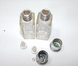 Art Nouveau Sterling Solid & Glass Scent Bottles & Solid Silver Stand B'ham 1915