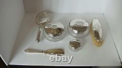 Art Nouveau Wm. Kerr Sterling Silver Cut Glass Six Item Dresser Vanity Set