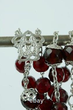 Art Nouveau french antique Rosary garnet glass & sterling silver rosary