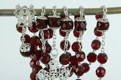 Art Nouveau french antique Rosary garnet glass & sterling silver rosary