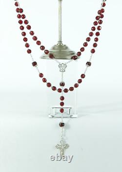 Art Nouveau french antique Rosary garnet glass & sterling silver rosary