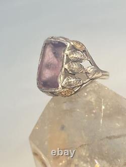 Art Nouveau ring purple glass leaves pinky sterling silver arts and crafts movem