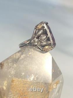 Art Nouveau ring purple glass leaves pinky sterling silver arts and crafts movem