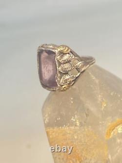 Art Nouveau ring purple glass leaves pinky sterling silver arts and crafts movem