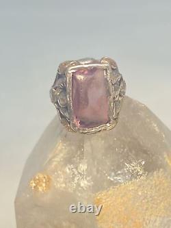 Art Nouveau ring purple glass leaves pinky sterling silver arts and crafts movem