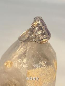 Art Nouveau ring purple glass leaves pinky sterling silver arts and crafts movem