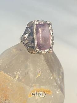 Art Nouveau ring purple glass leaves pinky sterling silver arts and crafts movem