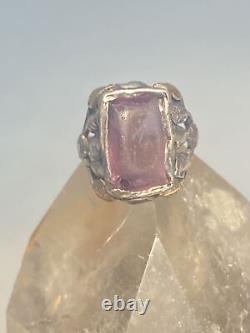 Art Nouveau ring purple glass leaves pinky sterling silver arts and crafts movem