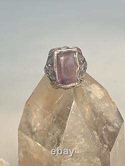 Art Nouveau ring purple glass leaves pinky sterling silver arts and crafts movem